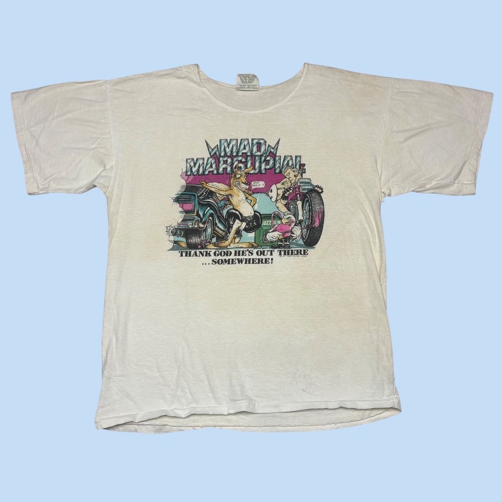 Vintage 80s Mad Marsupial T-Shirt Factory Cairns Kangaroo Biker Graphic Tee XL